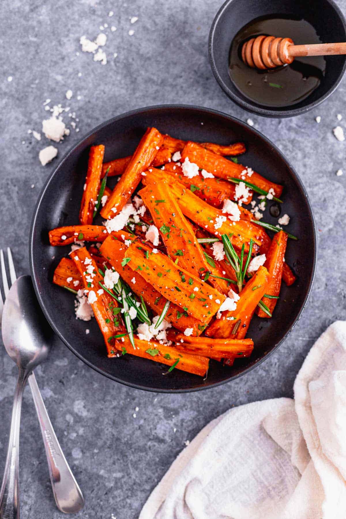 Honey Glazed Carrots In Air Fryer With Feta and Rosemary