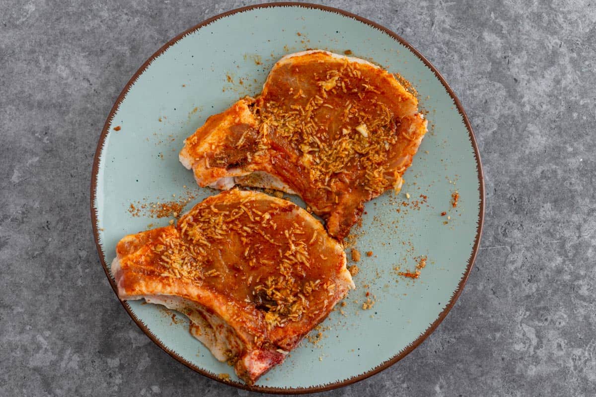 pork chops in marinade before air frying