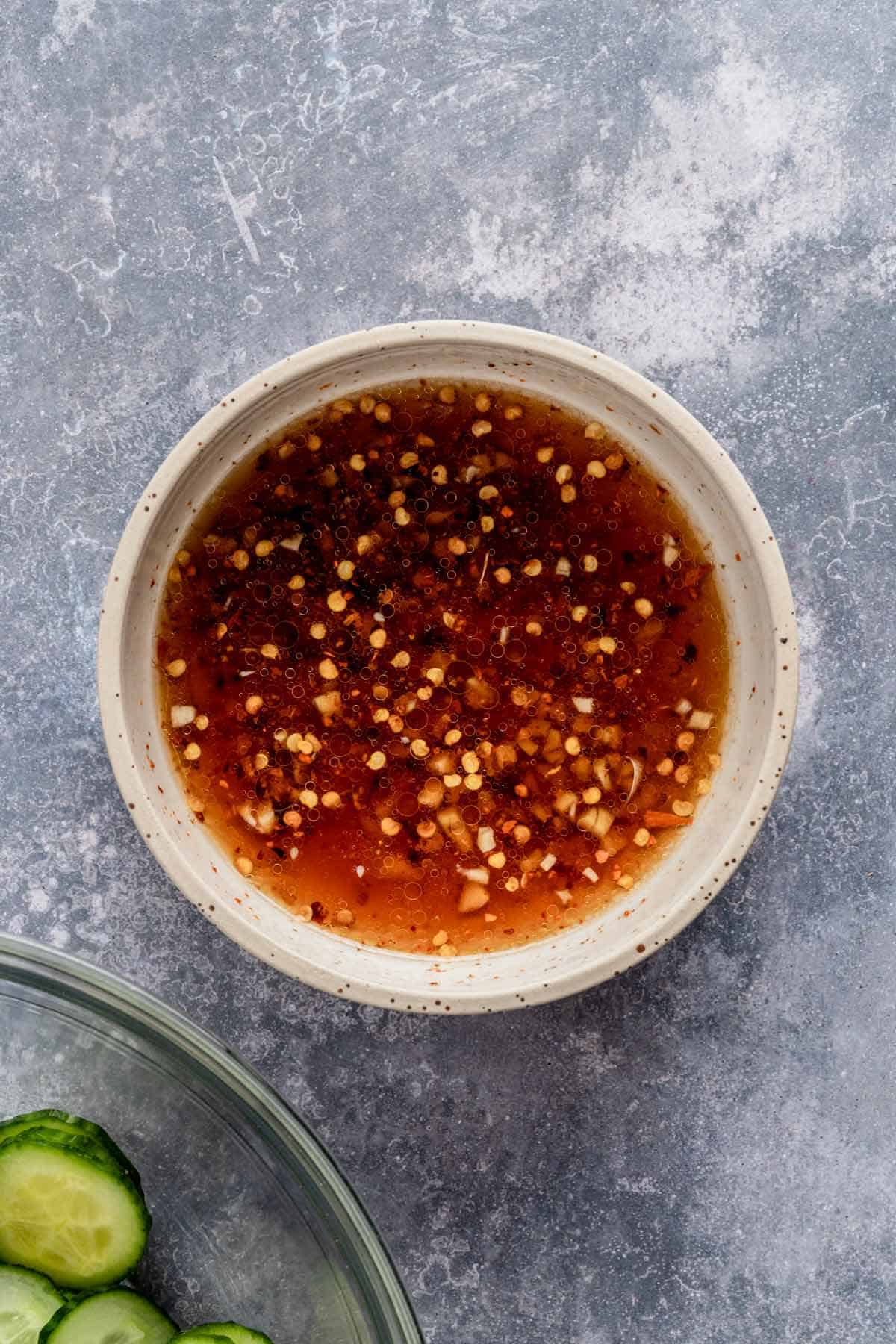 asian cucumber salad dressing in a bowl