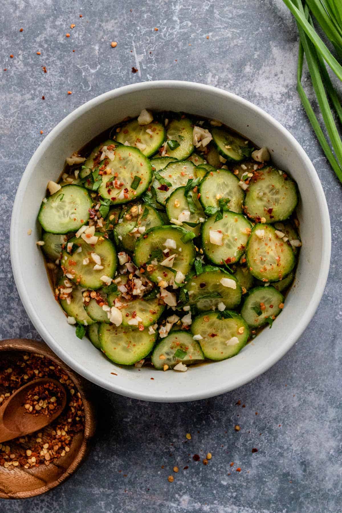 cucumber salad with soy sauce in a bowl