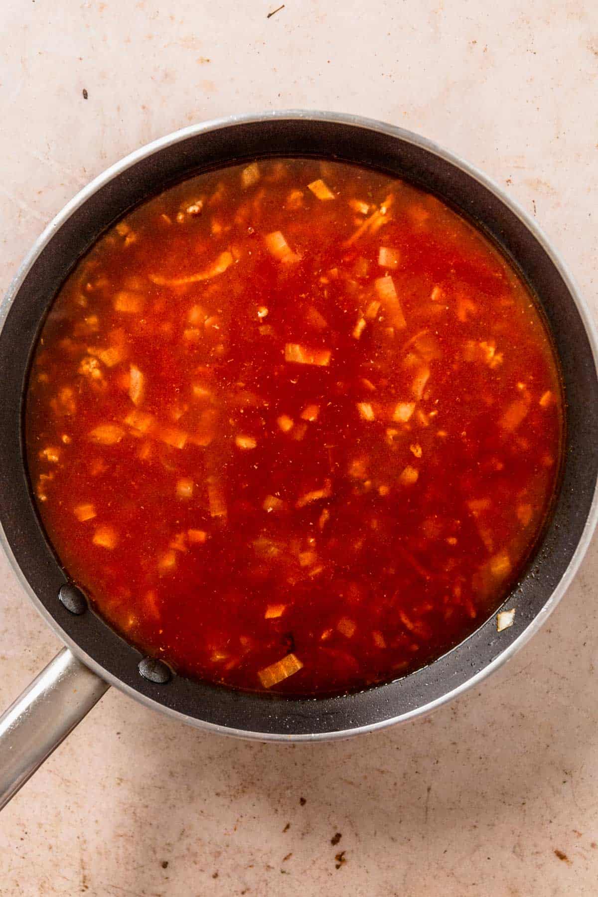 tomato sauce added to beef skillet