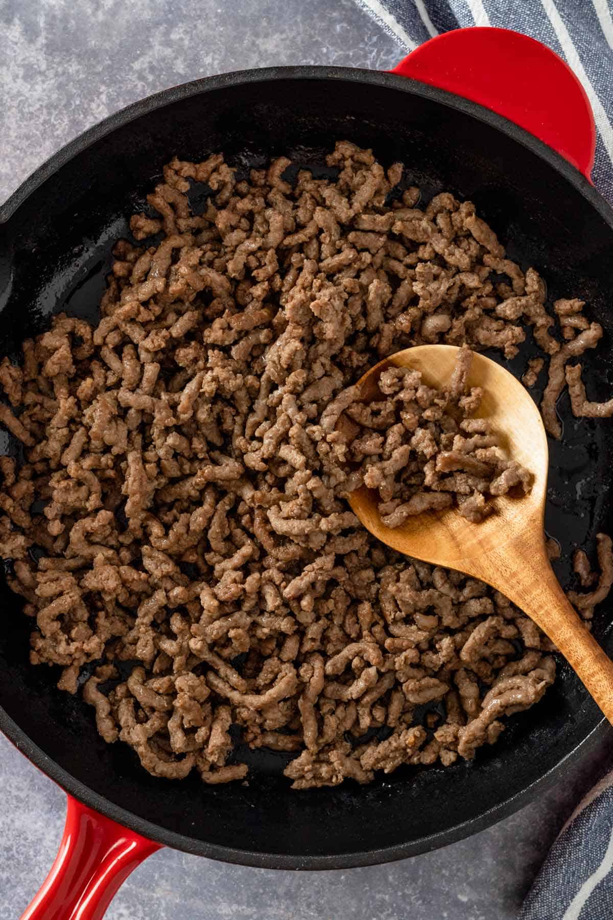 browned beef in skillet