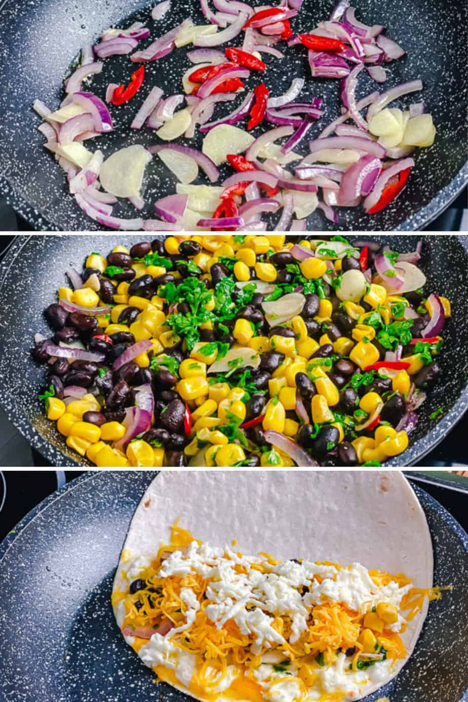 These Mexican Quesadillas are loaded with black beans, sweet corn, and two kinds of gooey melted cheese. Soft tortillas are then lightly toasted on a skillet until crisp. You'll love this recipe as they make a great hearty lunch or easy dinner in just under 30 minutes.