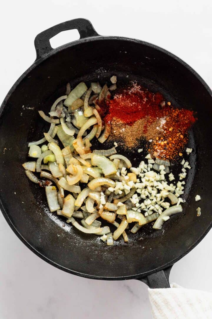 sauteing aromatics in skillet.