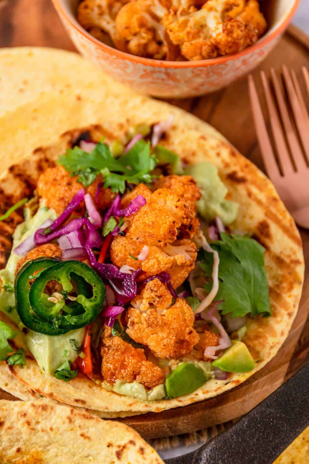 one taco with baked cauliflower