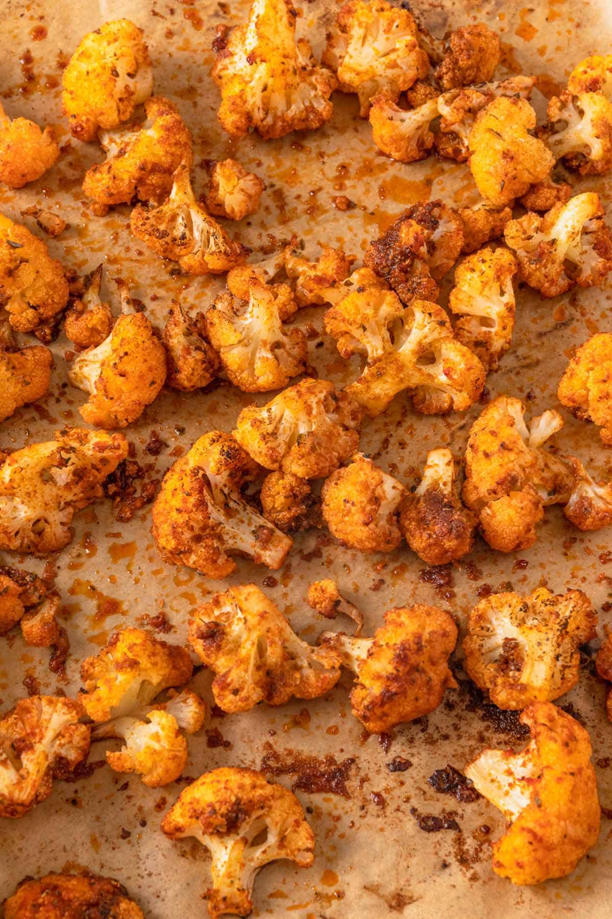 baked cauliflower on a baking sheet