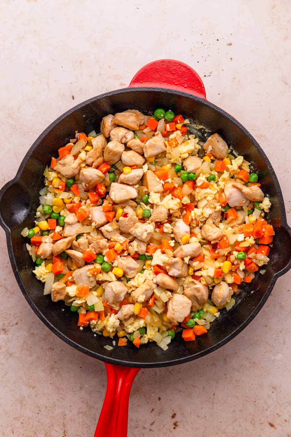 chicken with fried veggies.