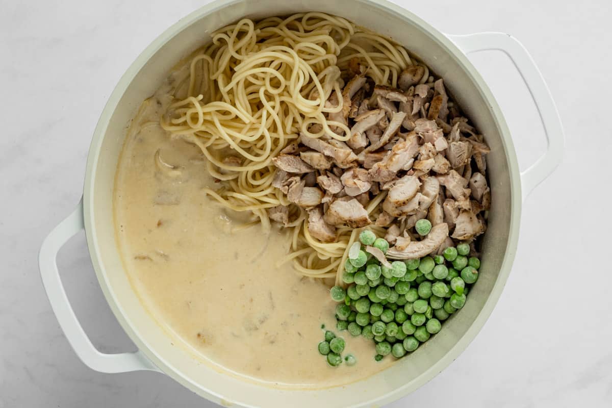 creamy mushroom sauce simmering in pot