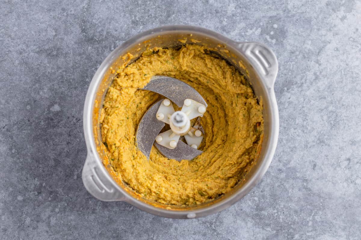 mashed chickpeas in a food processor