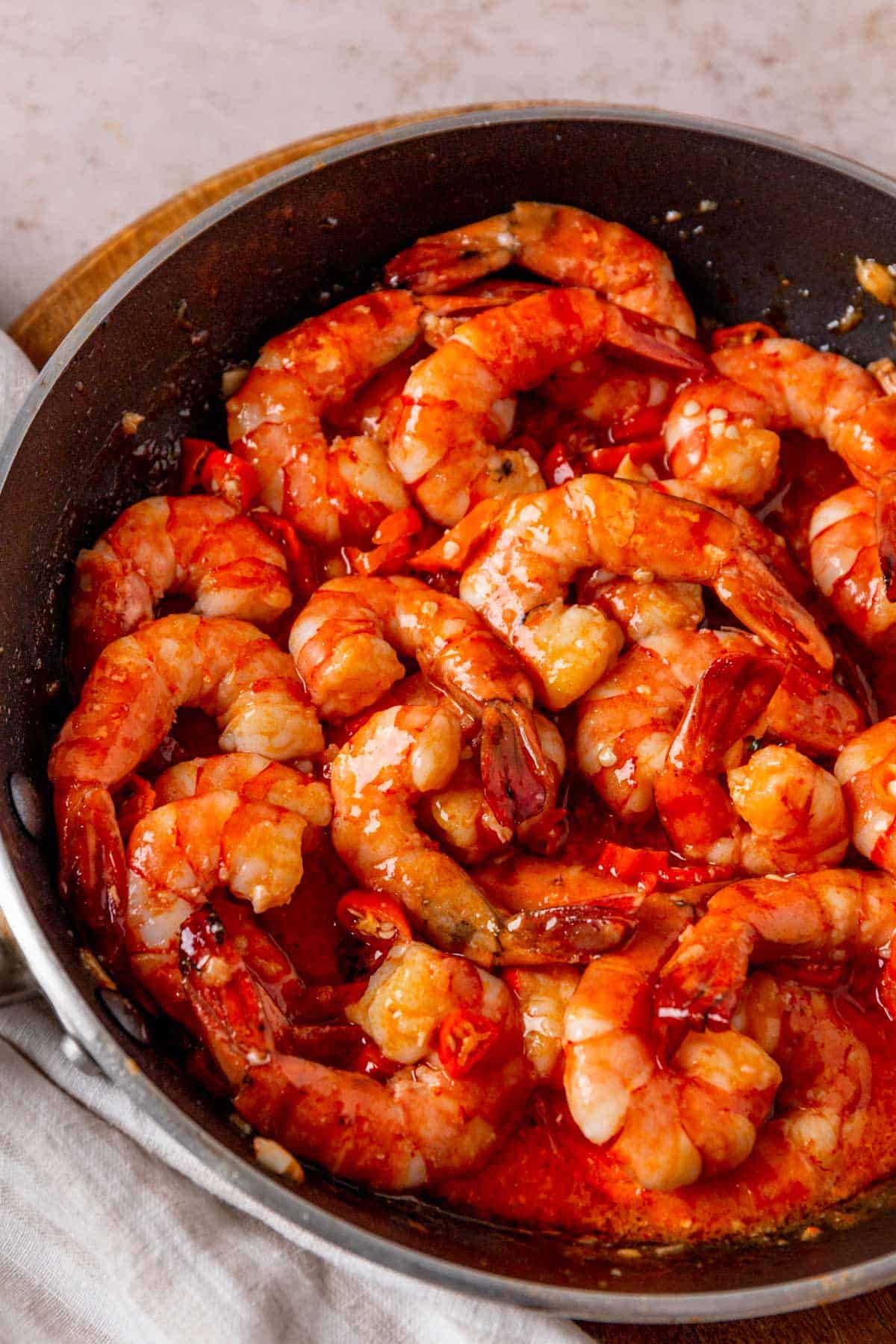 Easy Sweet Chili Garlic Shrimp in skillet