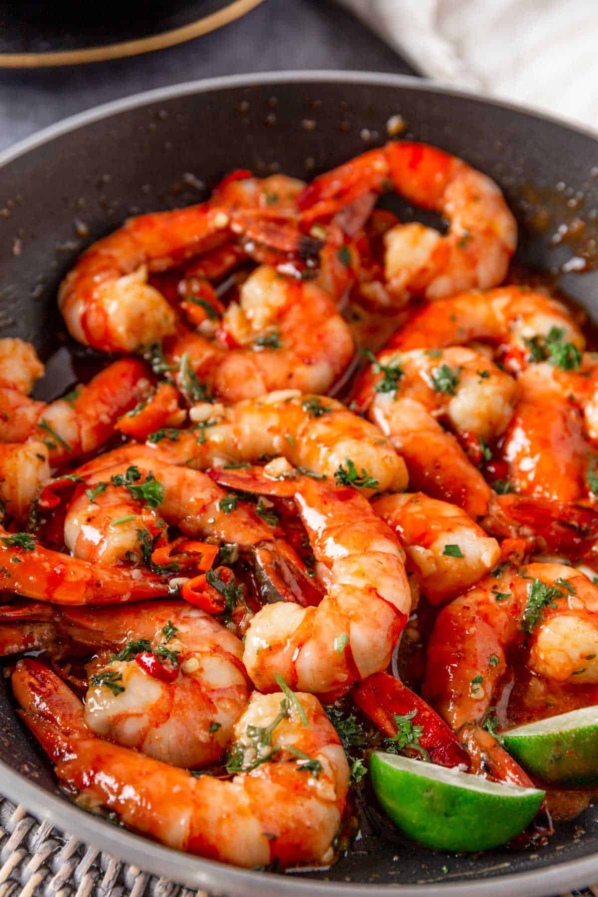 Easy Sweet Chili Garlic Shrimp in skillet