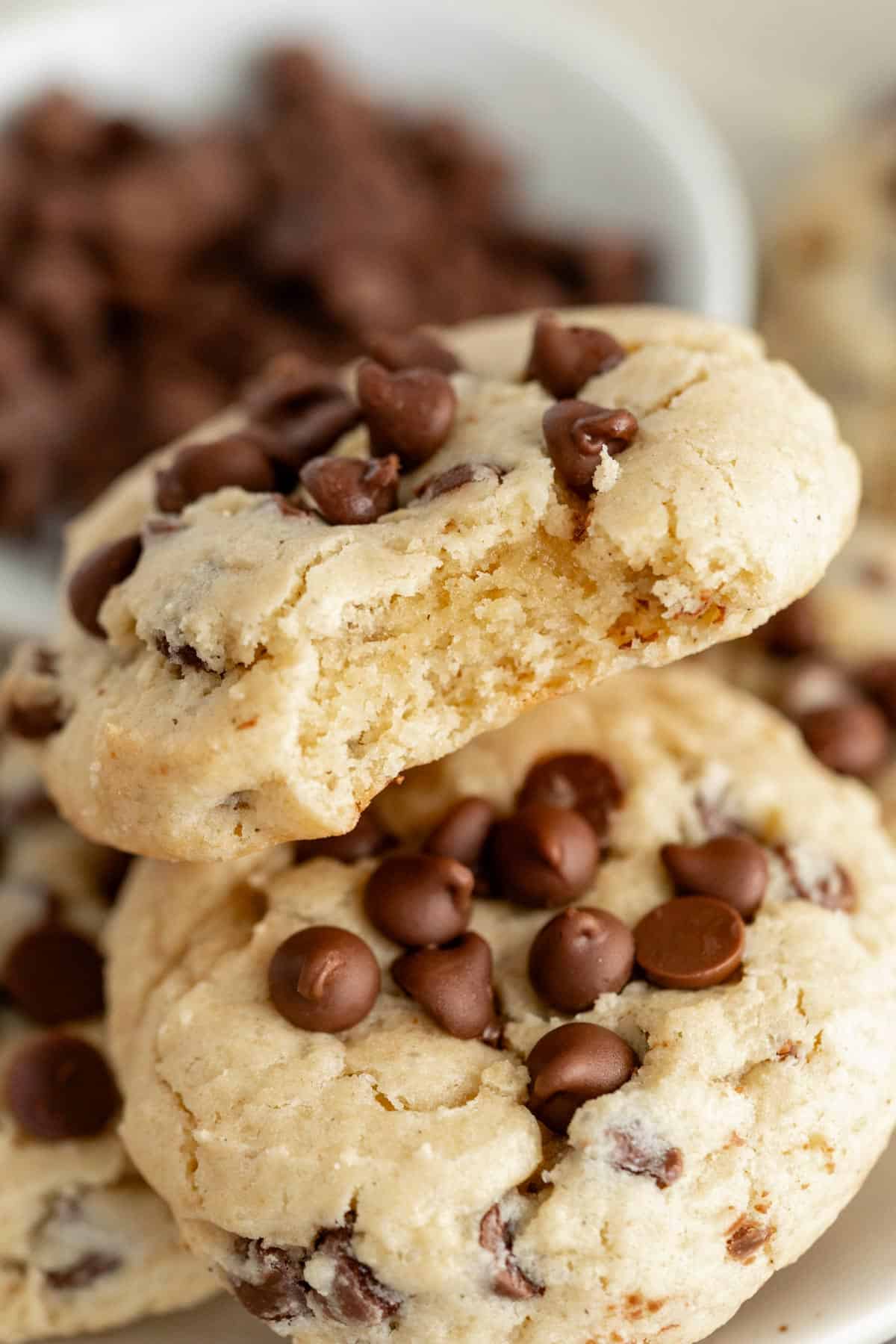 bite shot of chocolate chip cookies