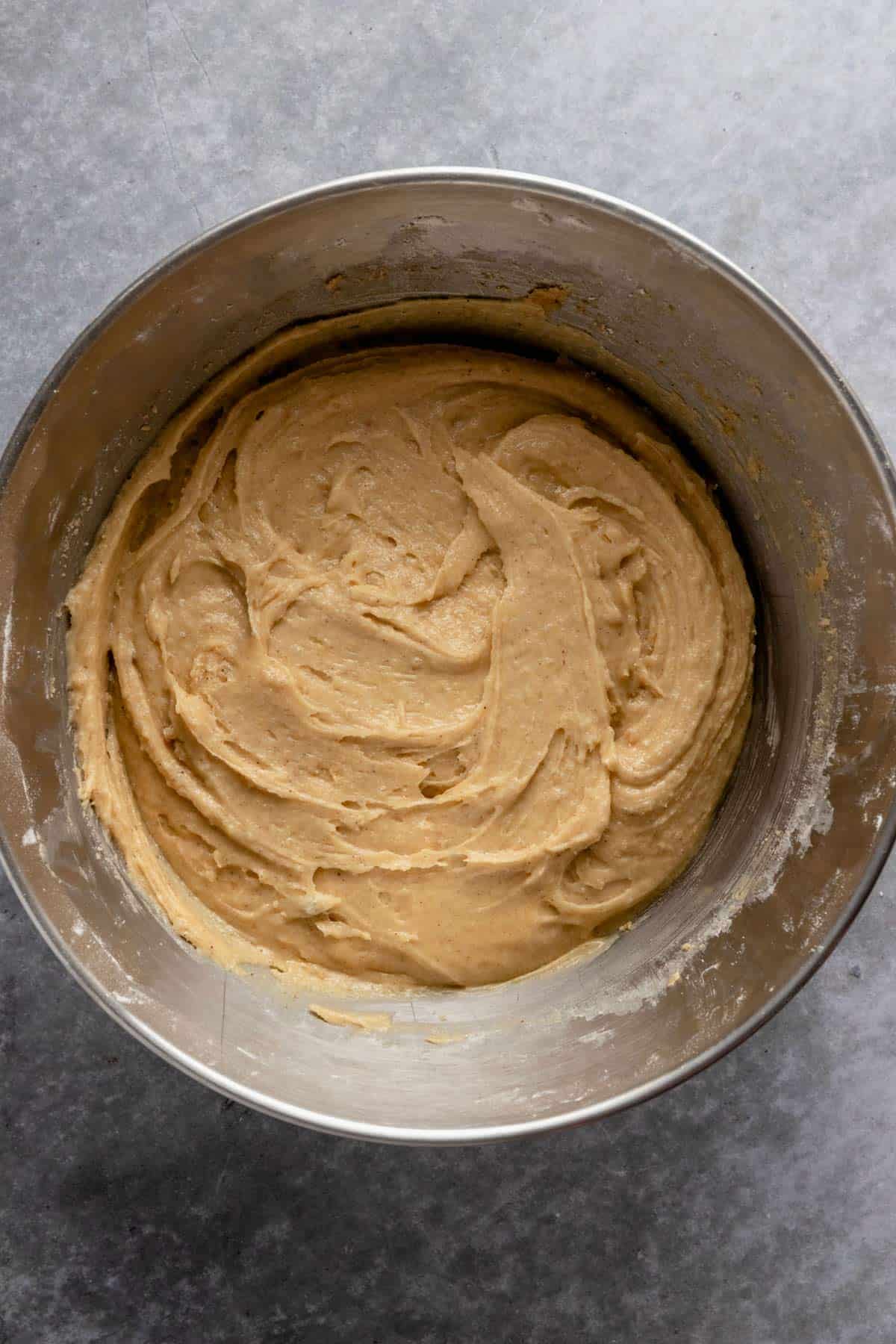 sugar, eggs and butter creamed together in a bowl