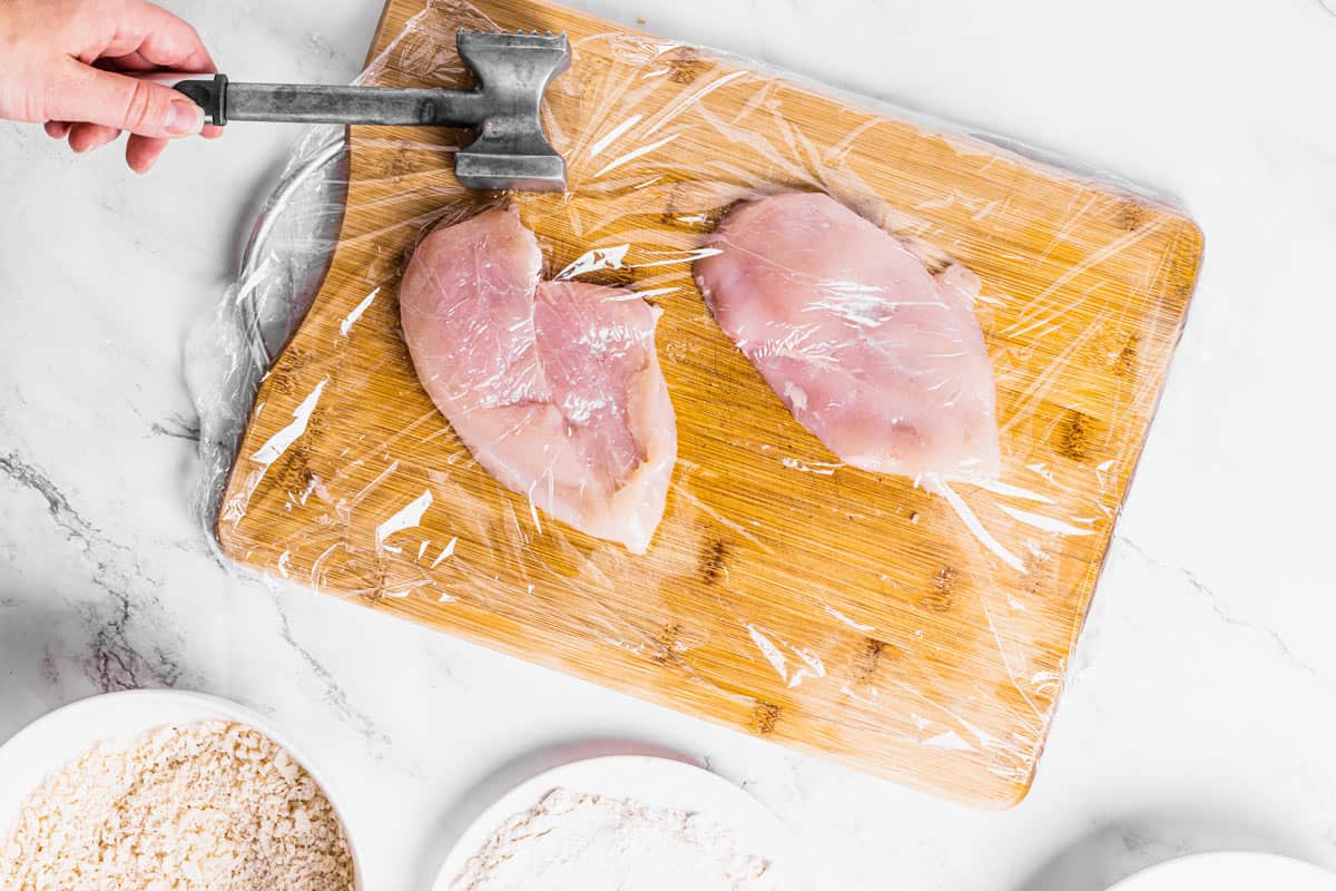 chicken filets pounded with meat pounder