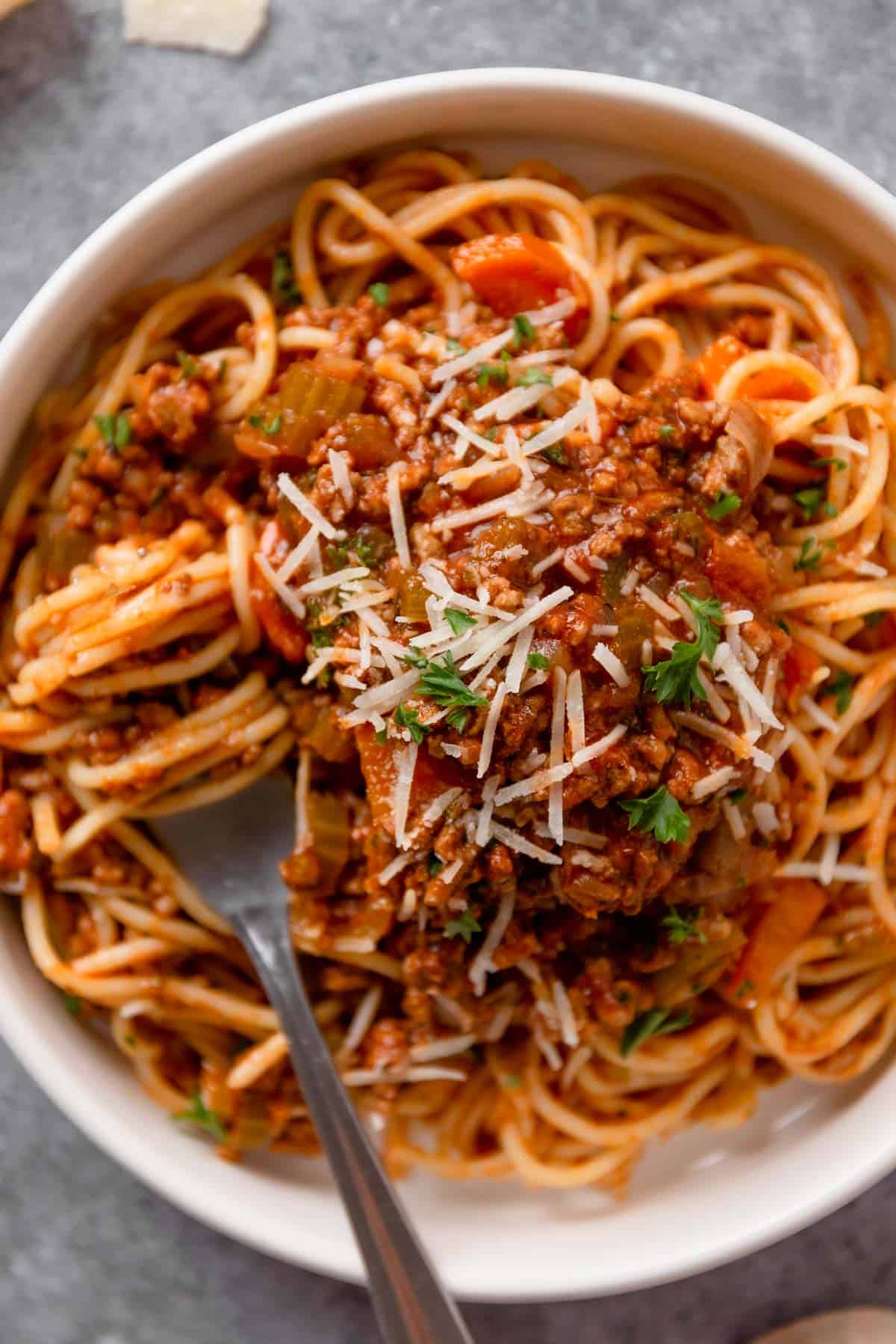 spaghetti Bolognese served on a plate