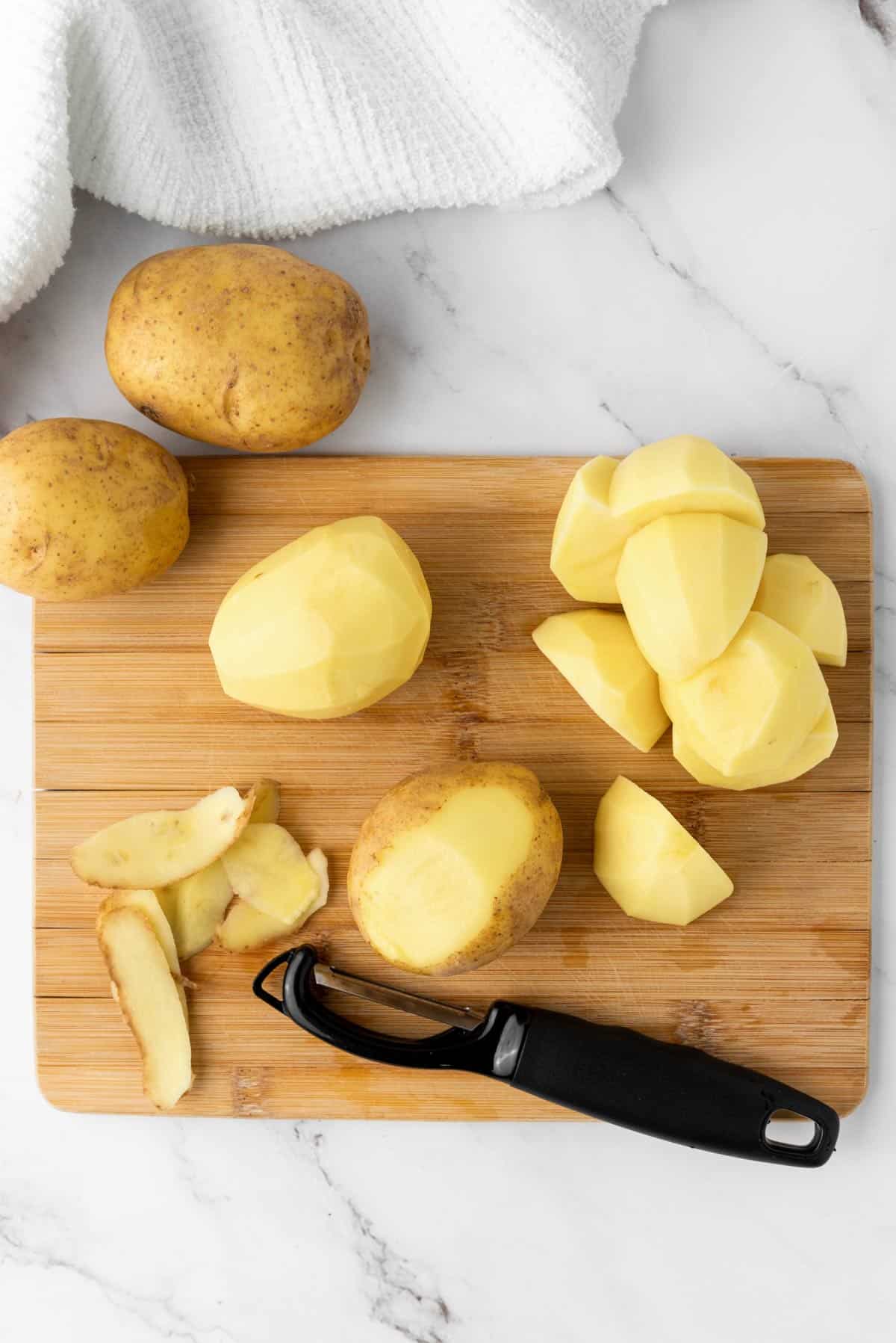 cutting potatoes