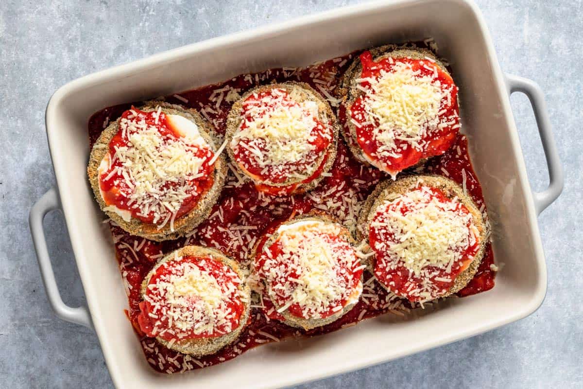 eggplant slices topped with mozzarella and parmesan