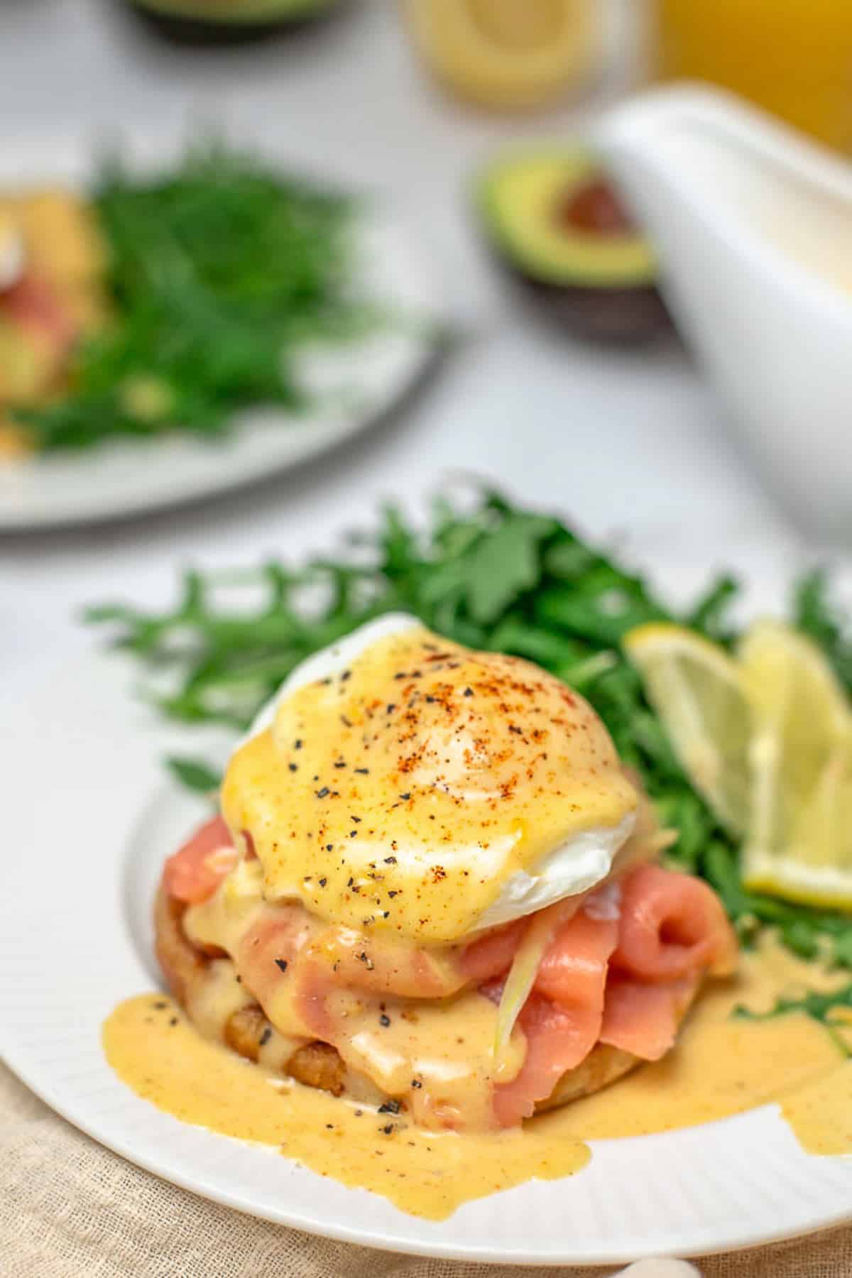 Salmon Avocado Eggs Benedict (Eggs Royale)