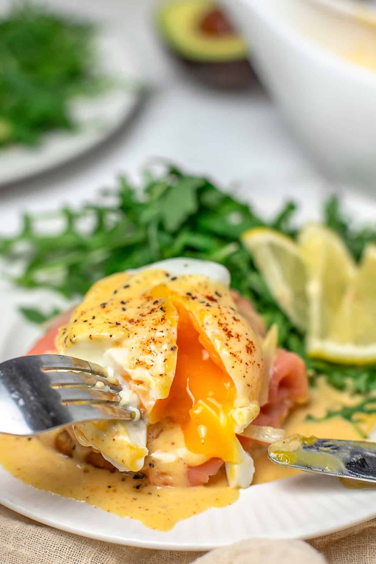 Salmon Avocado Eggs Benedict (Eggs Royale)