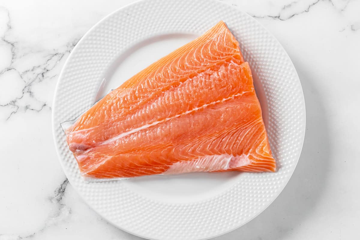 salmon fillet before dicing