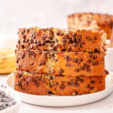 stack of gluten free chocolate chip banana bread slices