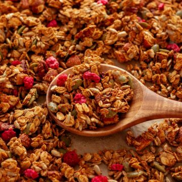 homemade healthy gluten free granola on a baking sheet