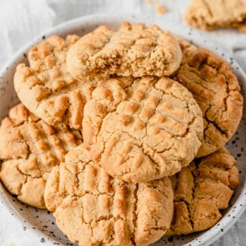 a stack of peanut butter cookies