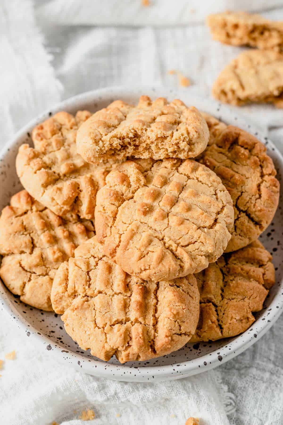 a stack of peanut butter cookies