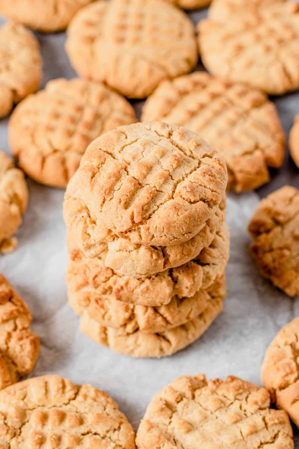 a stack of peanut butter cookies