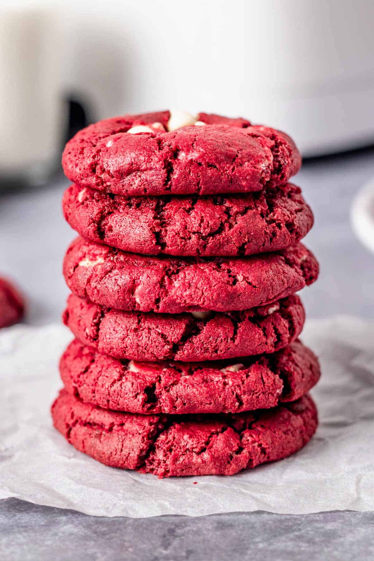 a stack of gluten Free Red Velvet Cookie dough in air fryer