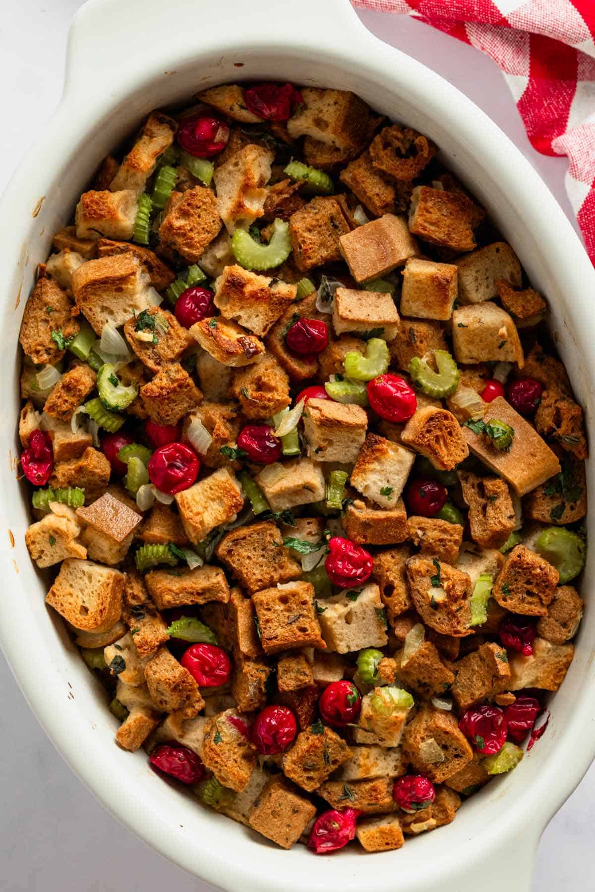 gluten free stuffing with cranberries and herbs.