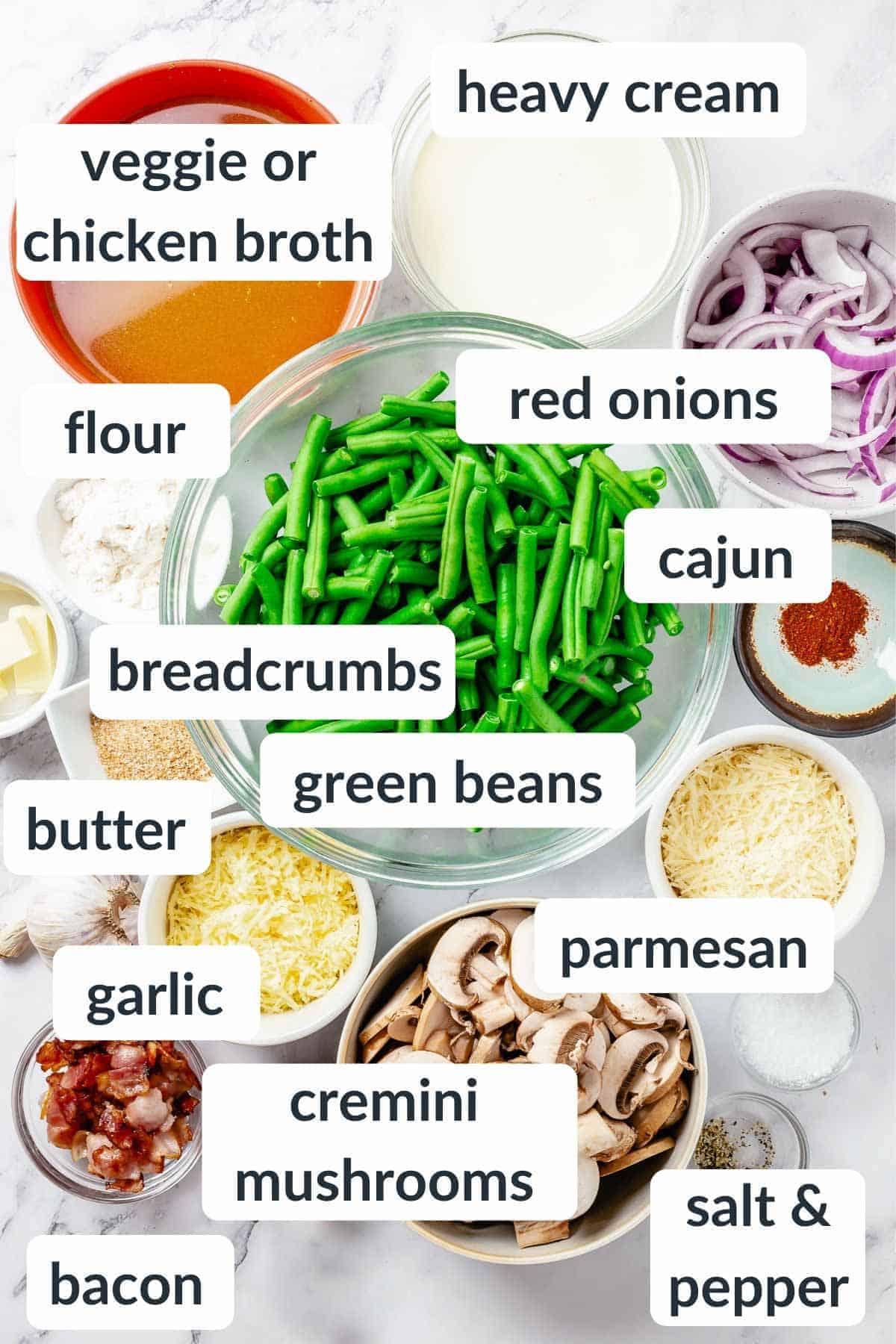 Overhead shot of ingredients for Green Bean Casserole