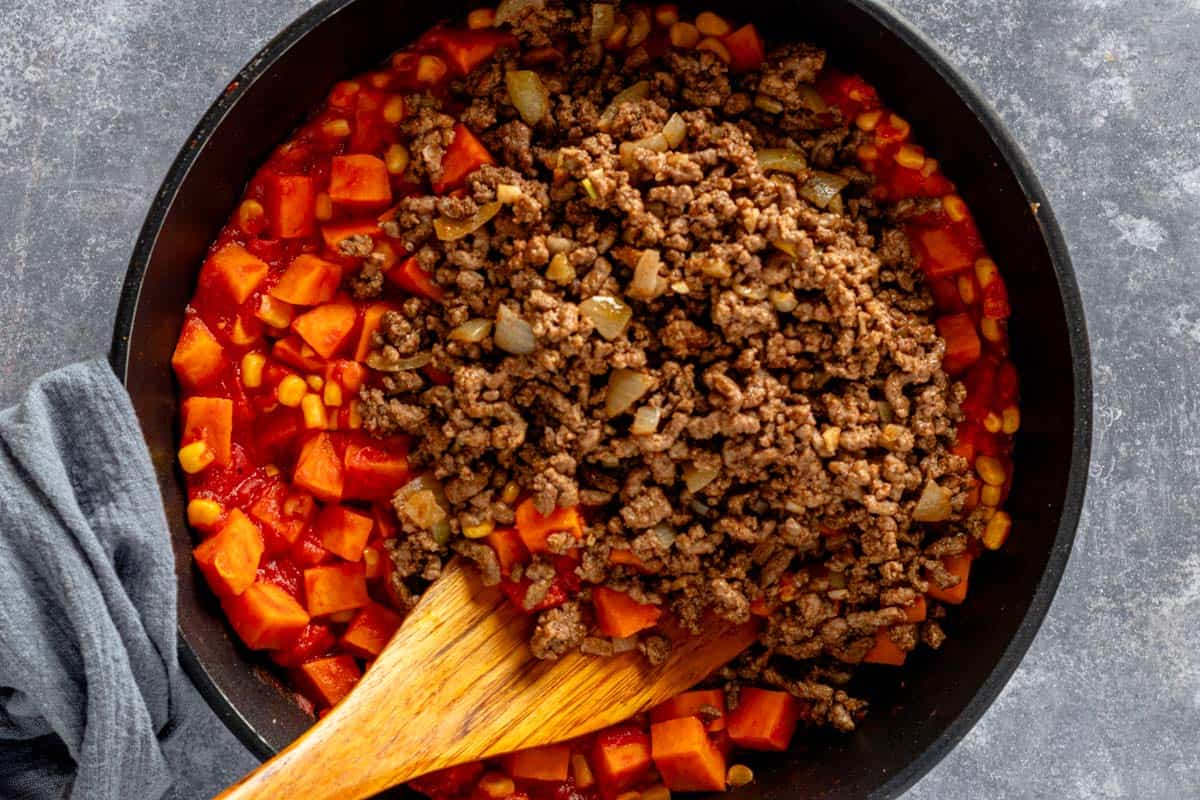 ground beef with sweet potatoes skillet.