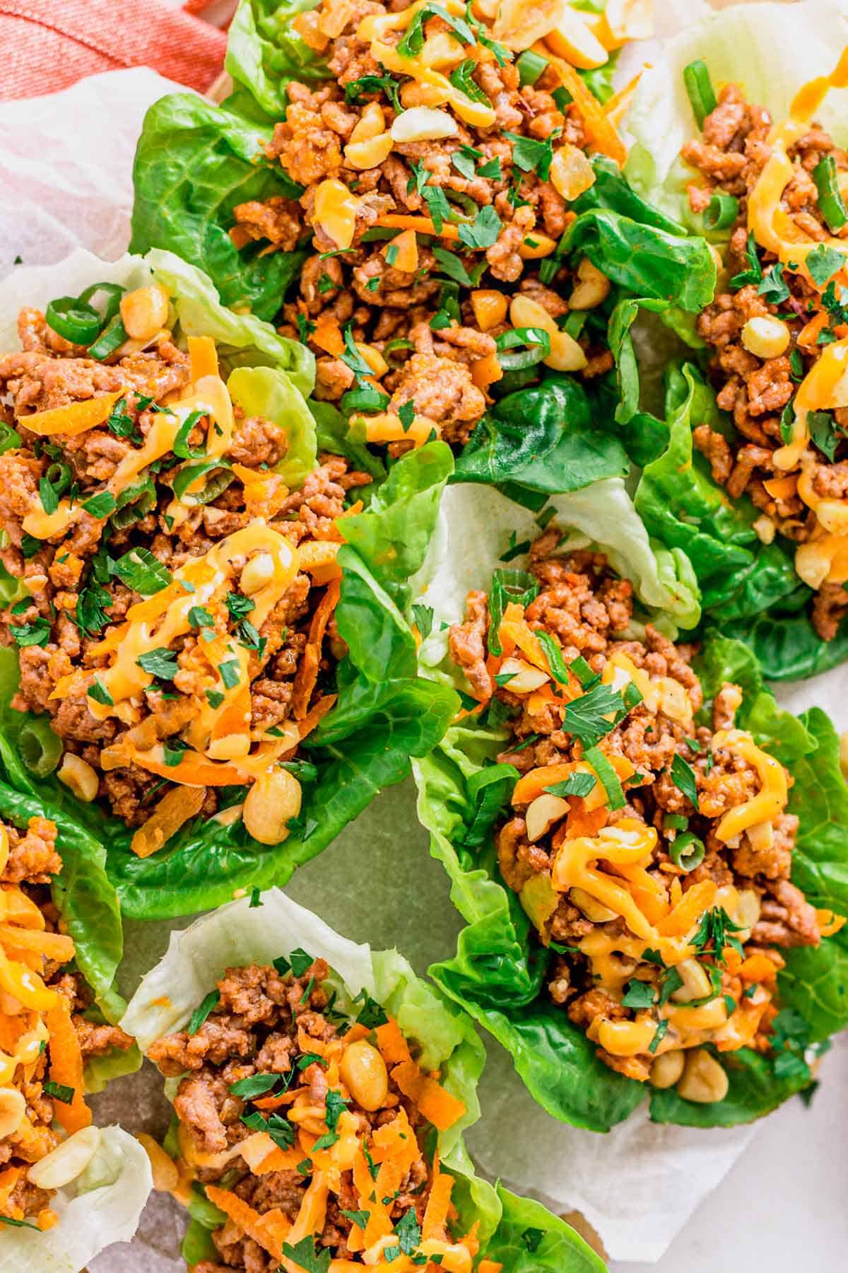 a stack of beef lettuce wraps