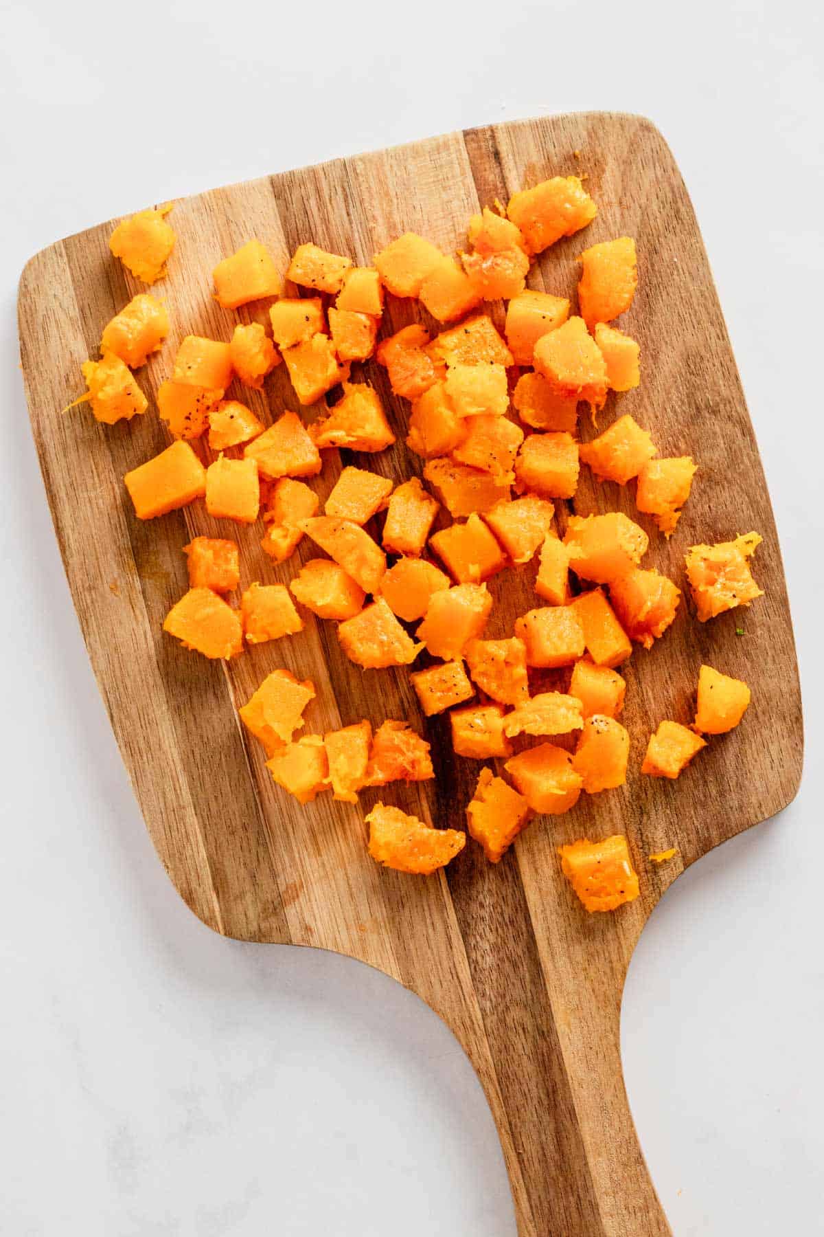 cooked butternut squash cubes.