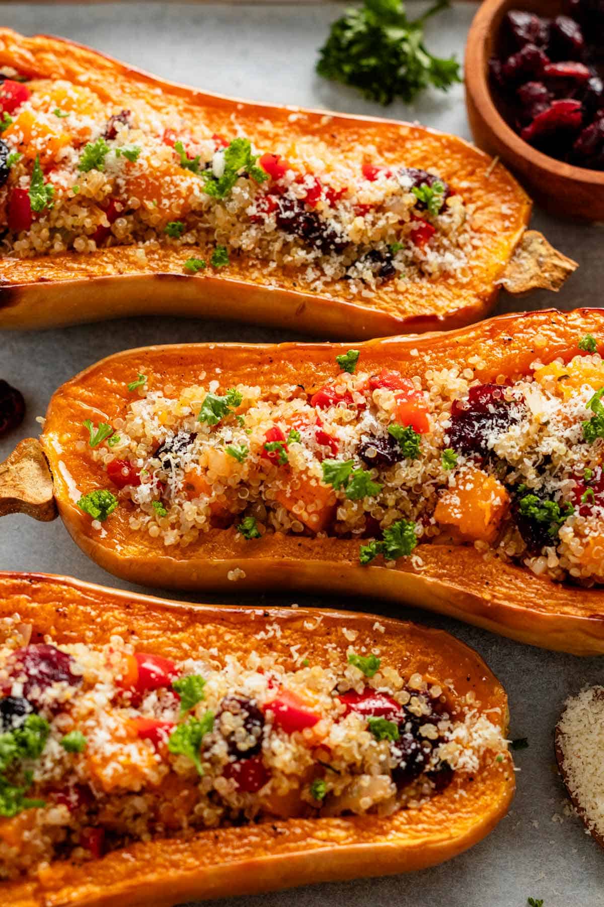 quinoa stuffed butternut squash halves.