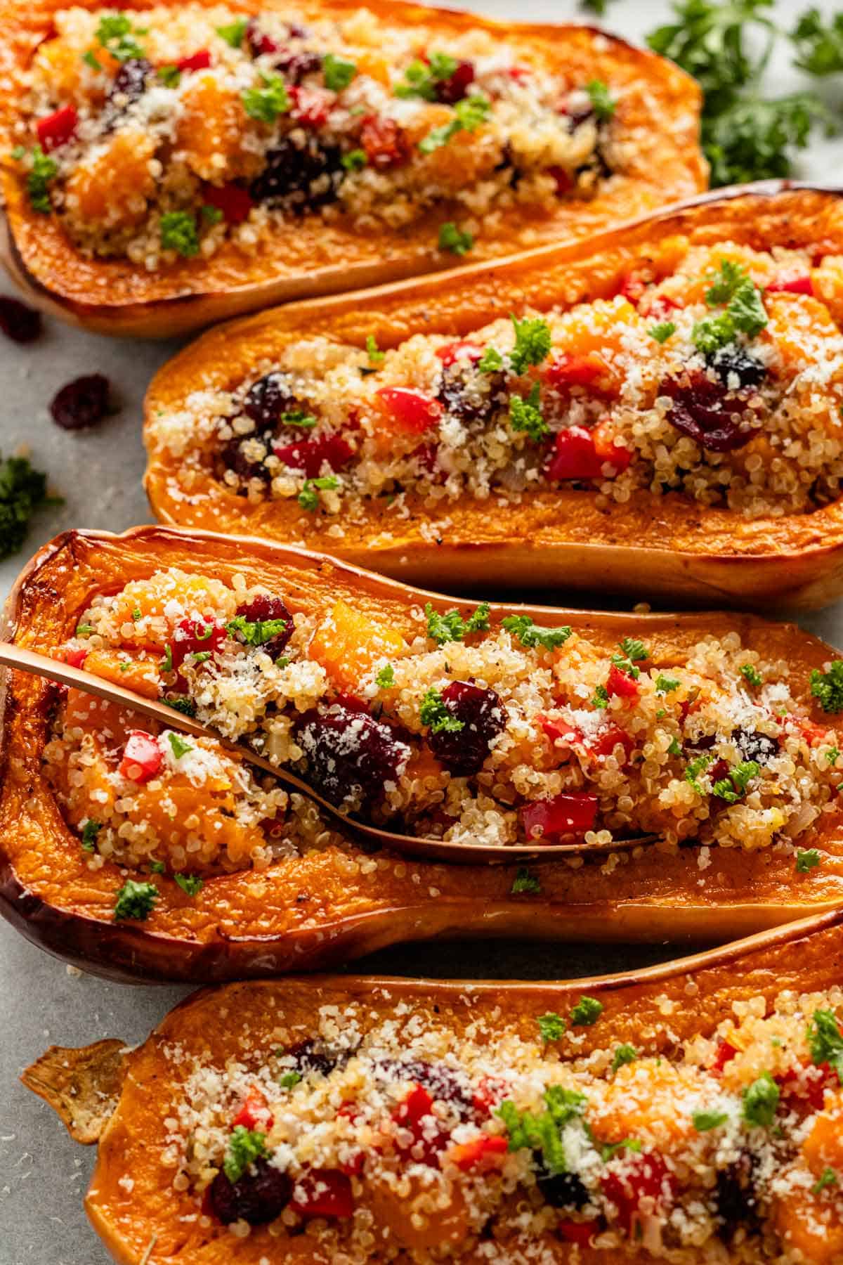 healthy stuffed butternut squash halves.