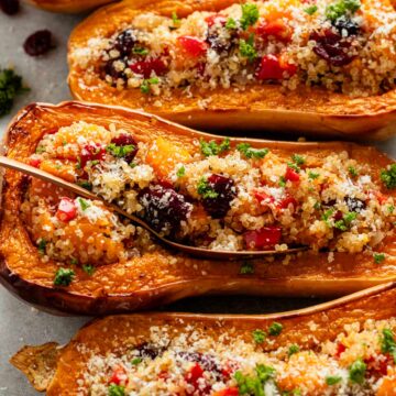 stuffed butternut squash halves.