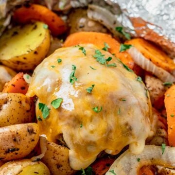 hamburger foil packets topped with cheese