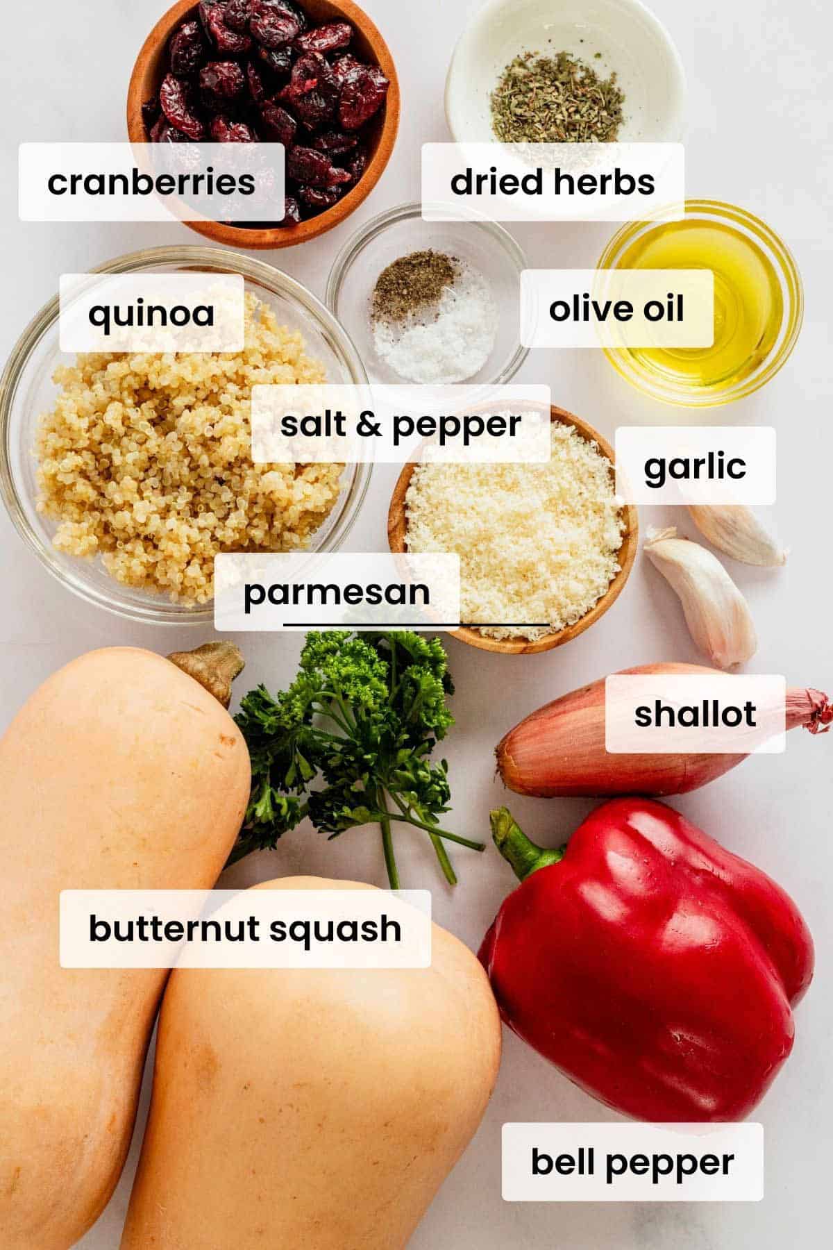 ingredients for stuffed butternut squash.