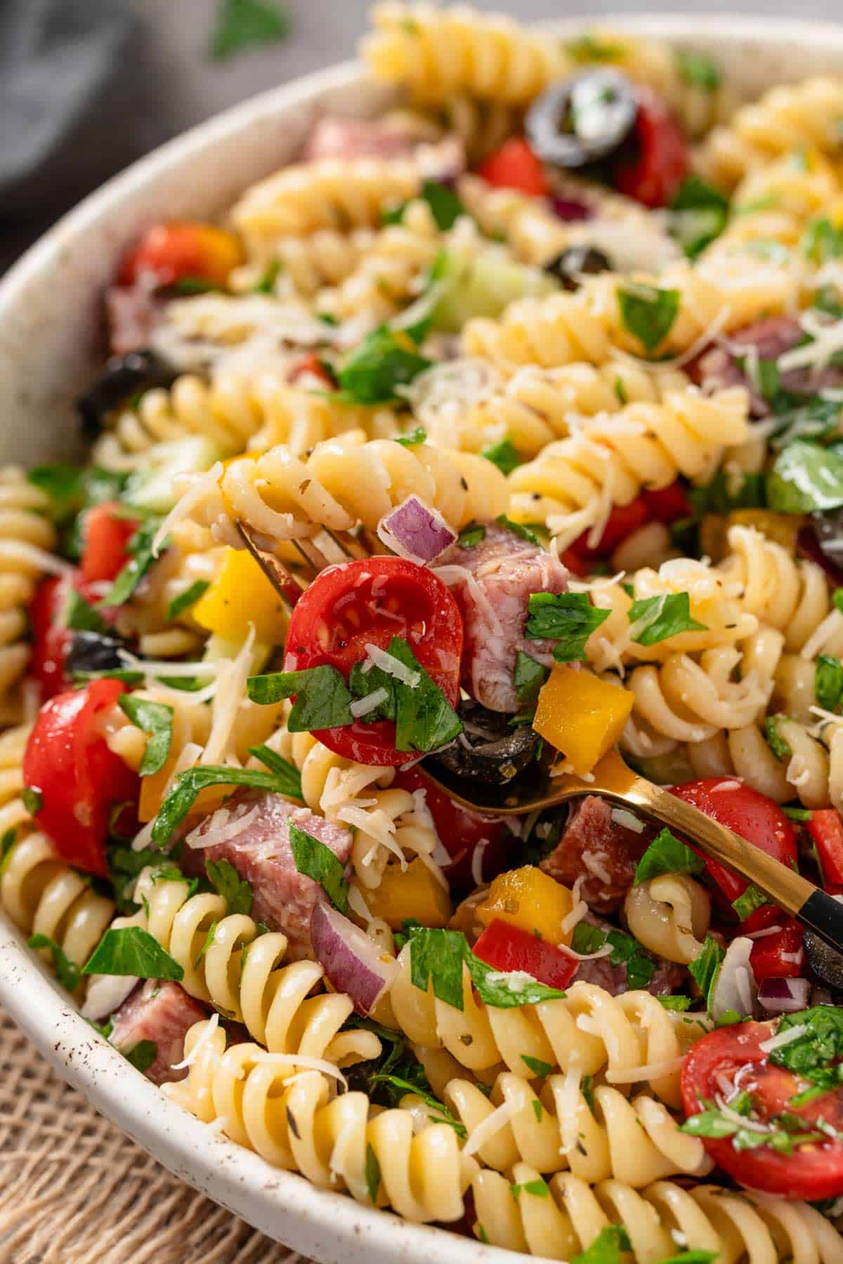 Cold Pasta Salad With Smoked Sausage-The Yummy Bowl