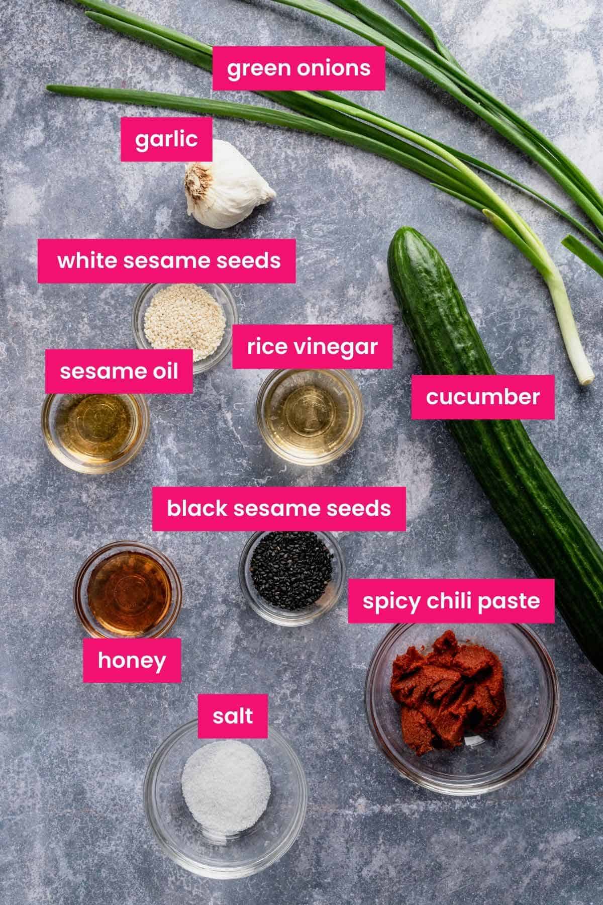 ingredients for spicy korean cucumber salad
