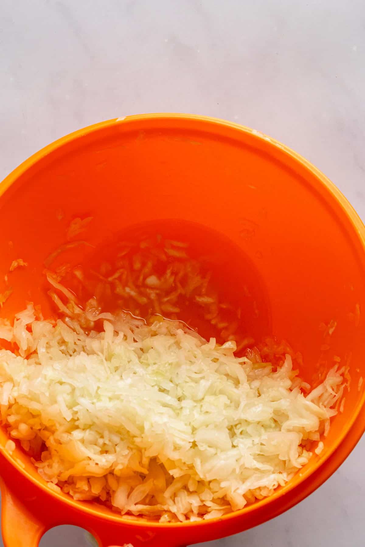 chopped sauerkraut in a bowl.