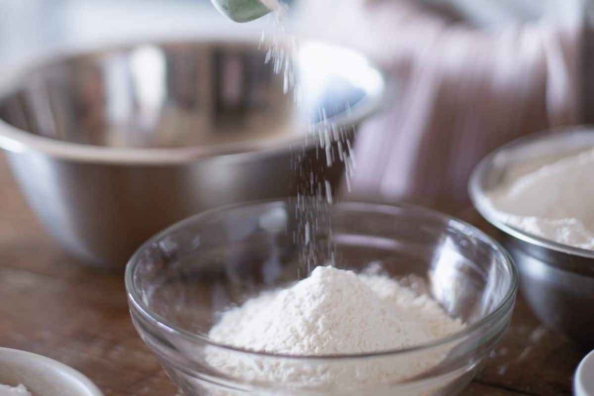 measuring flour.