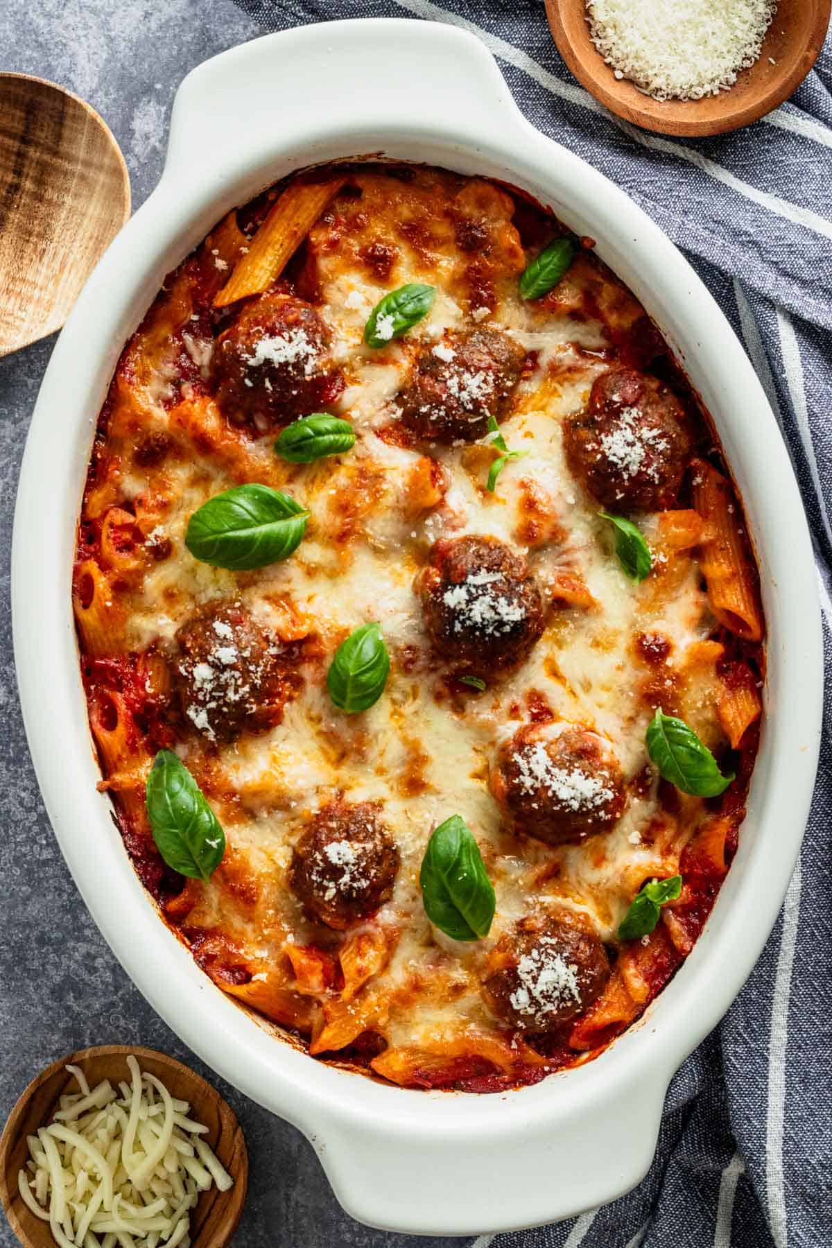 meatball bake in casserole.