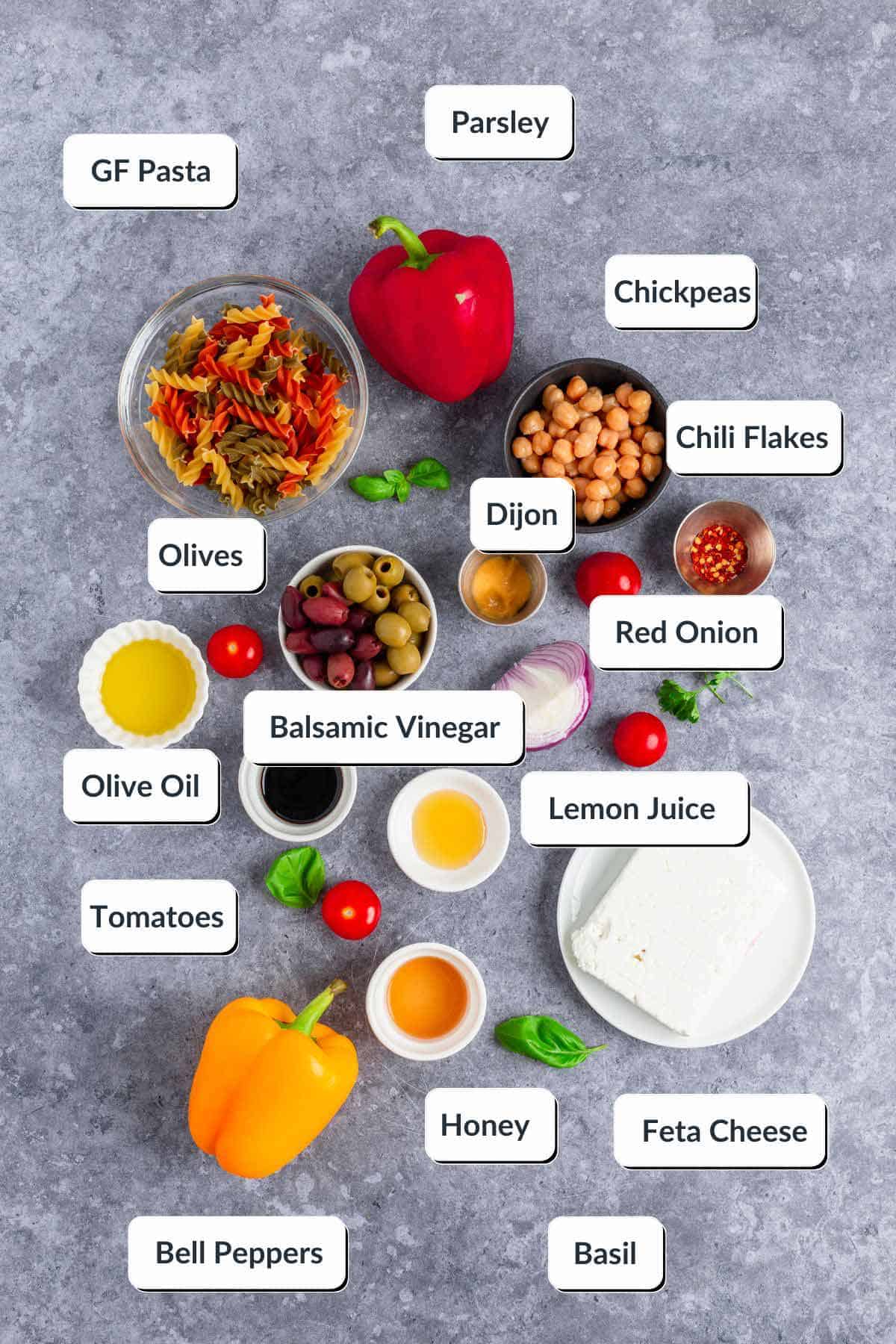 Mediterranean pasta Salad Ingredients