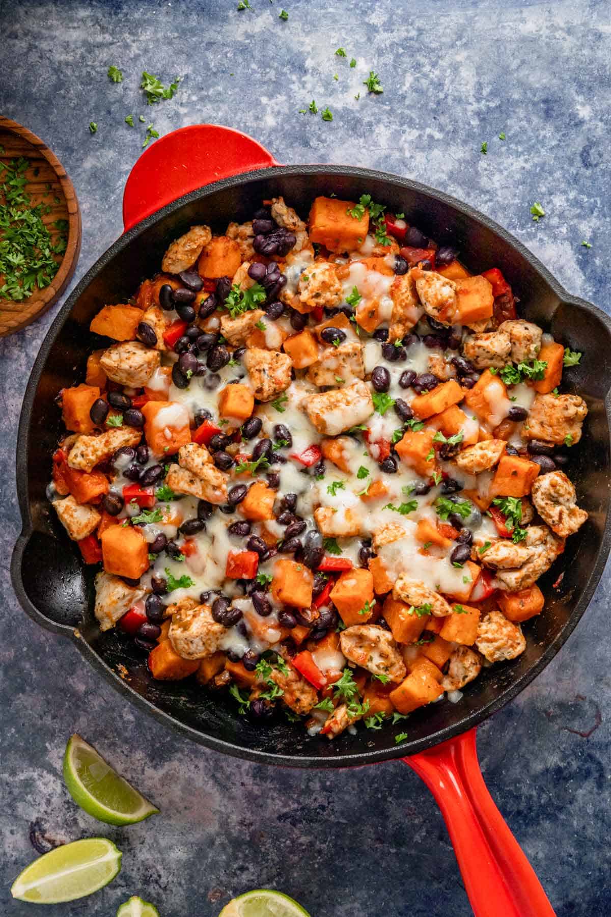 One pot Chicken Quinoa Sweet Potato Skillet