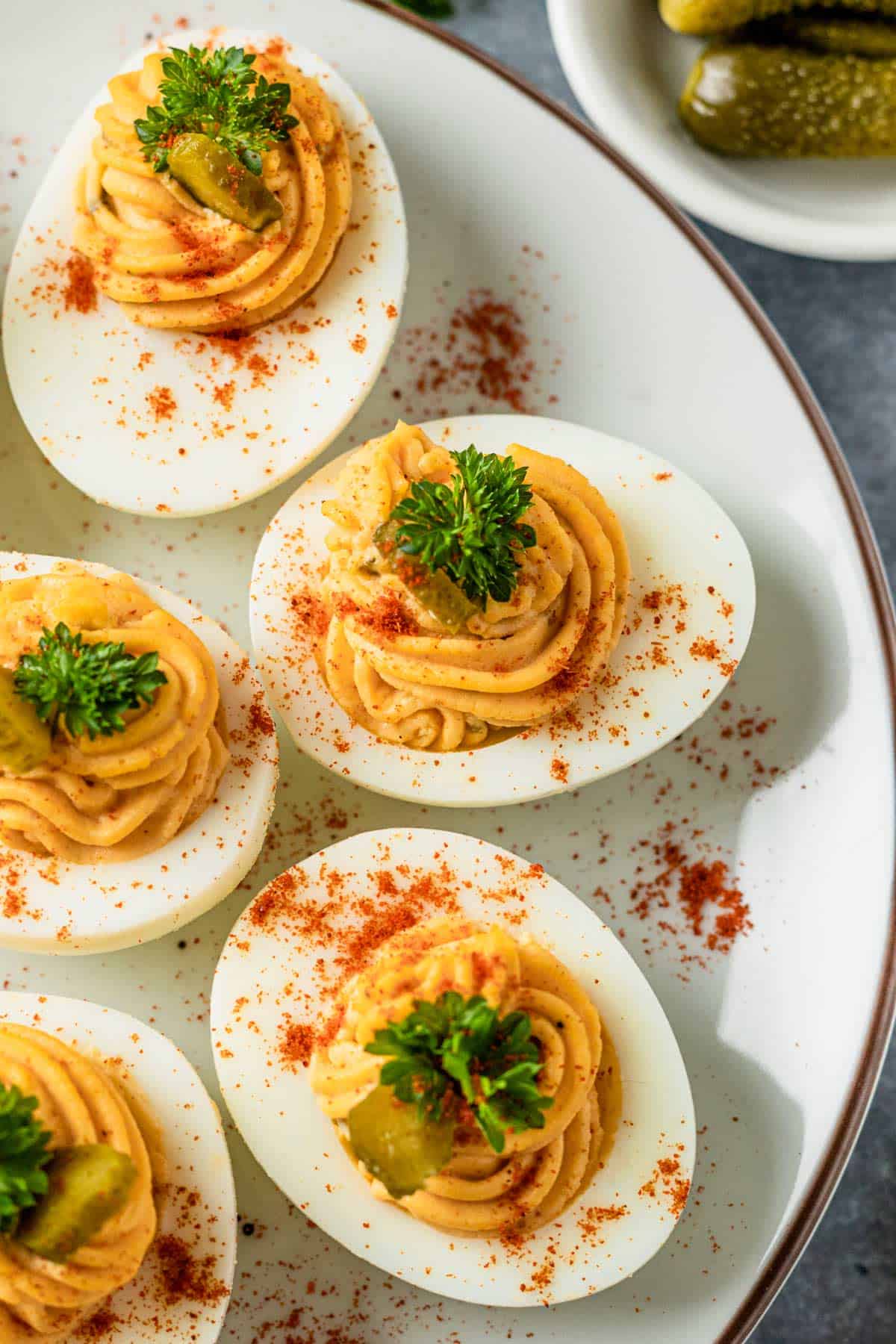 deviled eggs wiith gherkins 