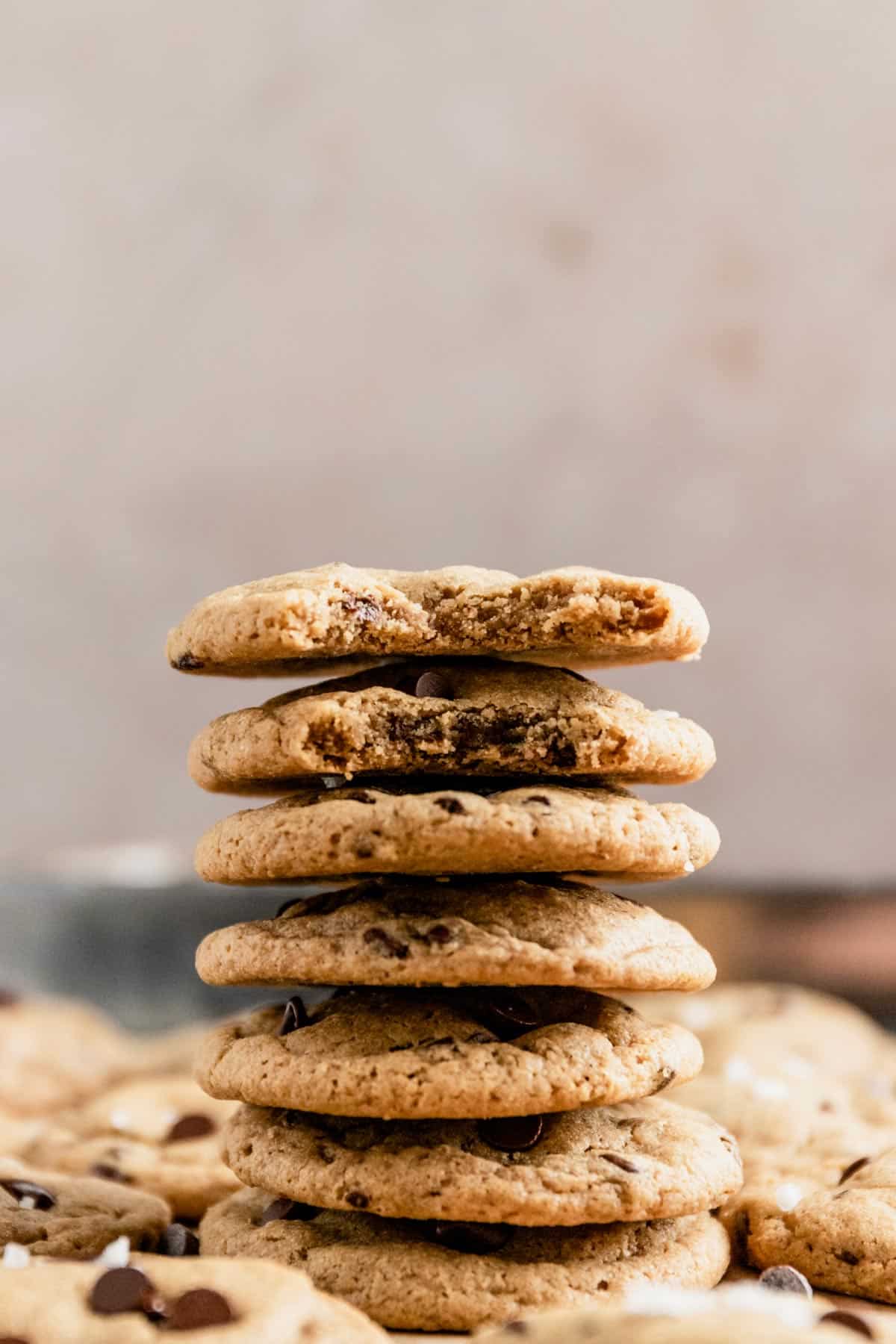 a stack of mini chocolate chip cookies