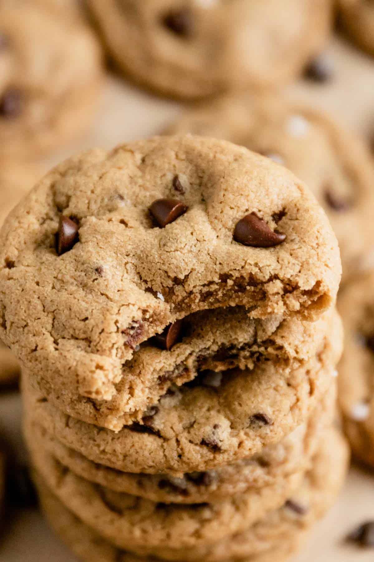 a stack of mini chocolate chip cookies